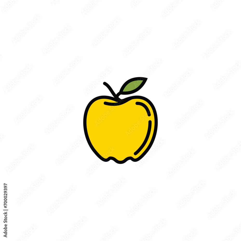 Original vector illustration. Contour icon of a ripe yellow apple. Hand drawn, not AI Original vector illustration. Contour icon of a ripe yellow apple. Hand drawn, not AI