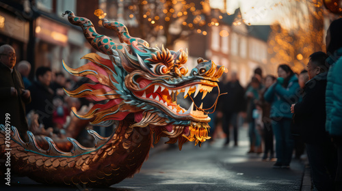 Chinese New Year Dragon Dance in a Street