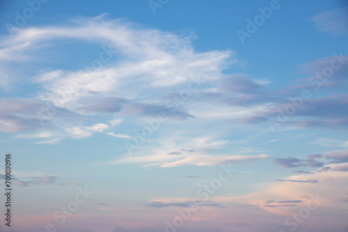 summer evening, sunset in yellow, orange and pink with clouds, background