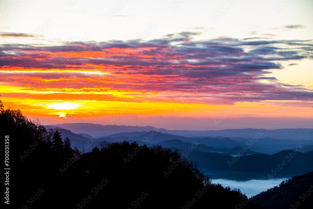 Autumn sunrise in Puigsacalm peak, La Garrotxa, Spain Autumn sunrise in Puigsacalm peak, La Garrotxa, Spain