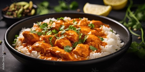 Chicken curry with rice copy space 