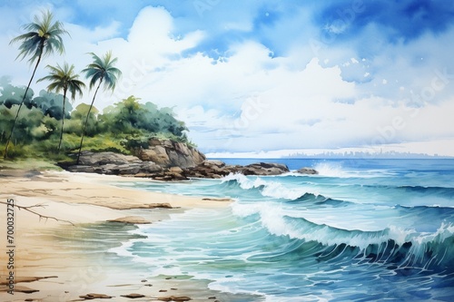 beach with palm trees and sea