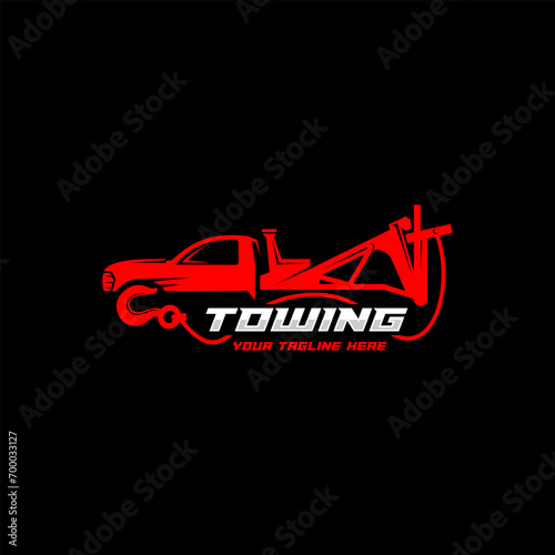 Towing truck service logo vector for transportation company,  suitable for your design need, logo, illustration, animation, etc.