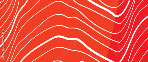 Salmon fillet pattern texture background vector. Abstract salmon meat on orange background with stripes salmon line art. Design illustration for Japanese Restaurant, website, banner, packaging.