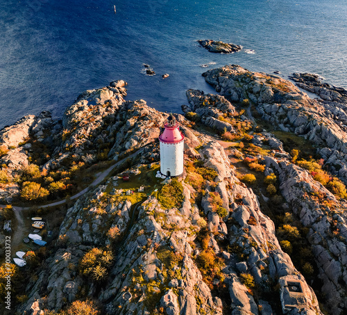 Aerial view of the swedish coast of the sea. Landsort lighthouse. Stockholm archipelago, Stockholms skärgård. Islands
