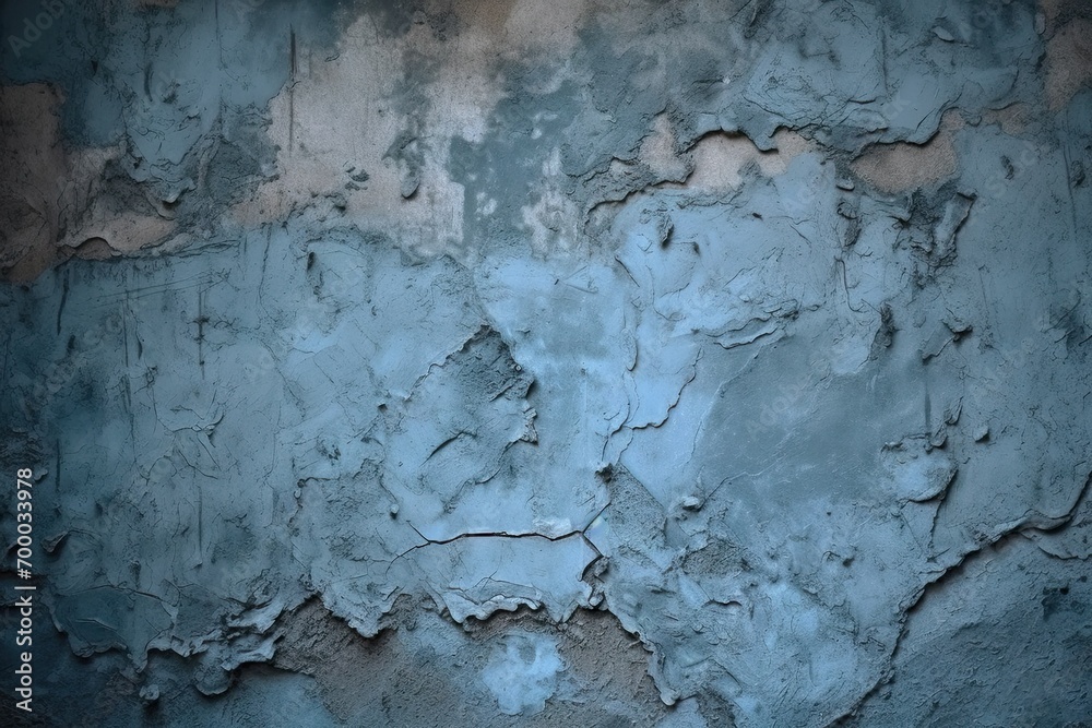crumbled cracked broken stressed design background grunge dark rough color blue gray close surface wall concrete painted old