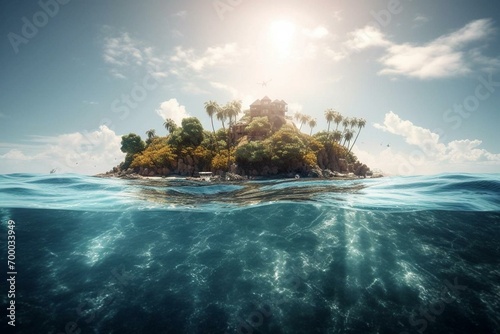 Paradise island in ocean. Generative AI © Elvira