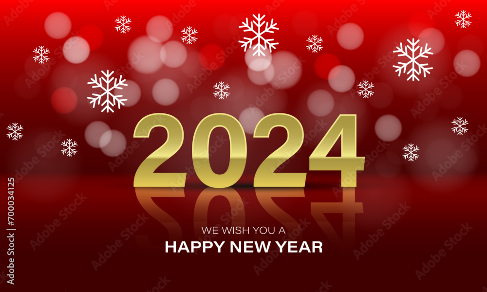 Happy New Year 2024 golden number white snow fake bokeh blur on blue luxury design for holiday festival celebration countdown background vector Happy New Year 2024 golden number white snow fake bokeh blur on blue luxury design for holiday festival celebration countdown background vector