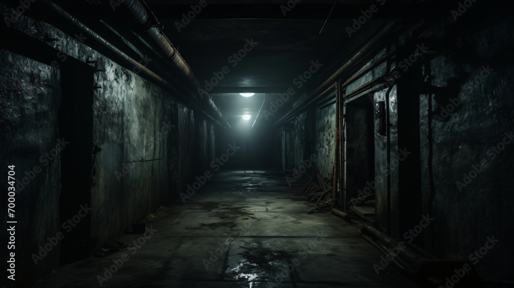 Dimly lit passageway in abandoned Soviet