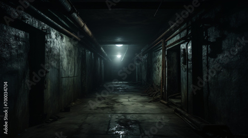 Dimly lit passageway in abandoned Soviet © franklin