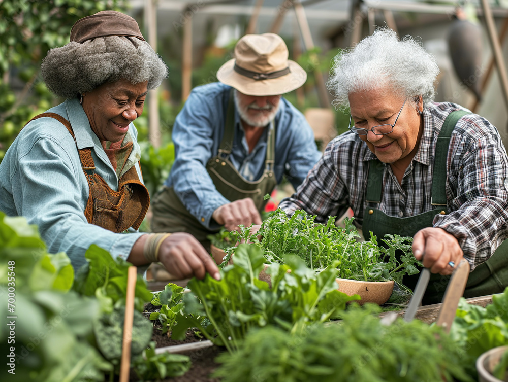 Fototapeta premium Multicultural_seniors_community_gardening