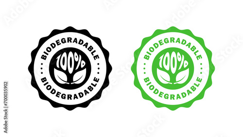 Biodegradable badges icons. Ecological succession icons. Recyclable and degradable package stamp. Vector icons photo