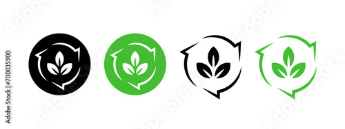Biodegradable icons. Ecological succession. Recyclable and degradable package stamp. Vector icons