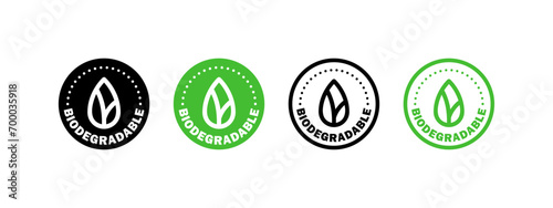 Biodegradable recyclable plastic. Ecological succession icons. Recyclable and degradable package stamp. Vector icons photo
