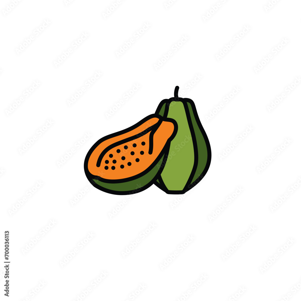 Original vector illustration. A contour icon of a ripe papaya. Original vector illustration. A contour icon of a ripe papaya.