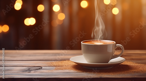 A cup of fragrant coffee on a warm background picture 