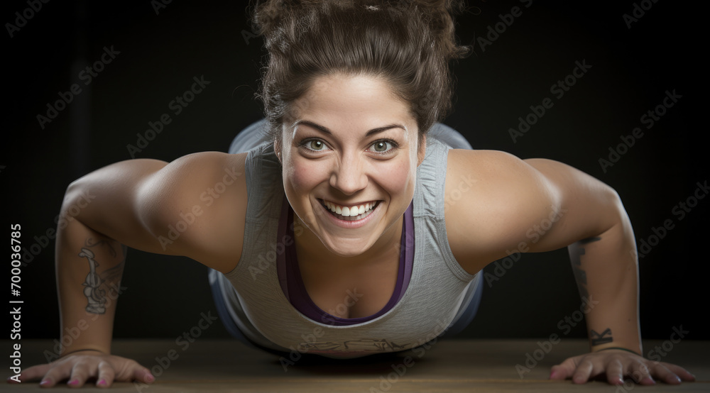 Woman in yoga clothes doing push ups