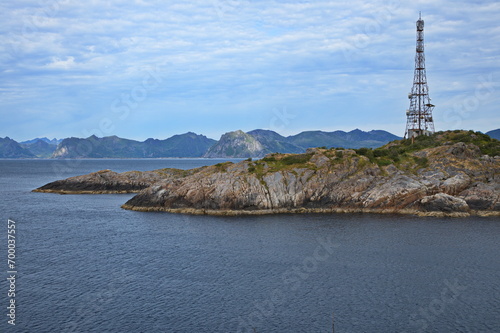 Telecommunication tower in Henningsvaer on Lofoten in Nordland county, Norway, Europe  © kstipek
