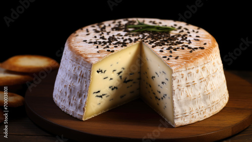 Savory Cheese Presentation: Wooden Surface on Black for Contrast