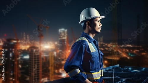 Electrical engineer wear safety uniform at heights photo