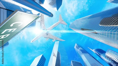 Cebu. Airplane Landing, Take Off City Skyscraper Road Sign