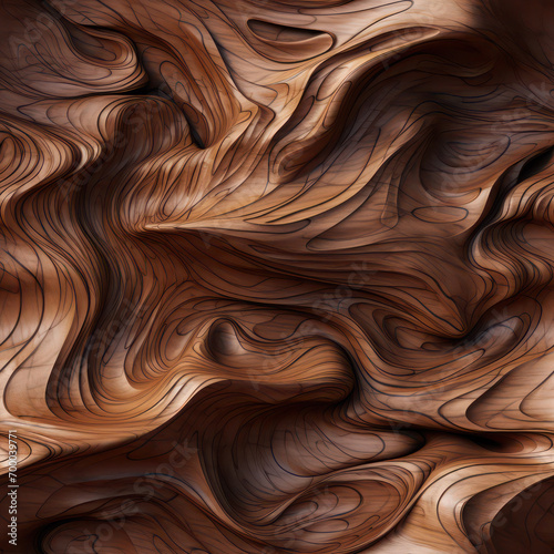 Seamless wooden art background - abstract close-up of detailed organic brown wave texture © eobrazy_pl