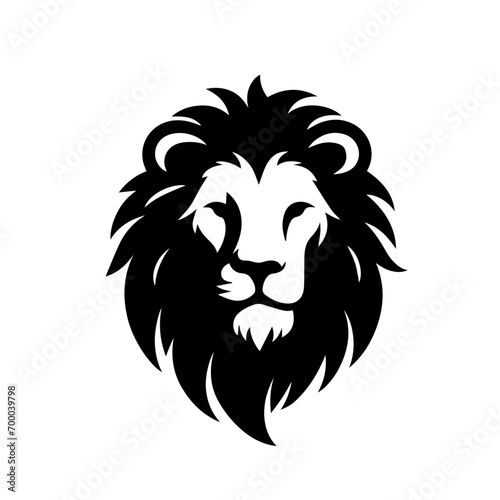 Fototapeta Naklejka Na Ścianę i Meble -  Vector Illustration of Lion Face silhouette in black color, face facing forward bravely and sinisterly, EPS file