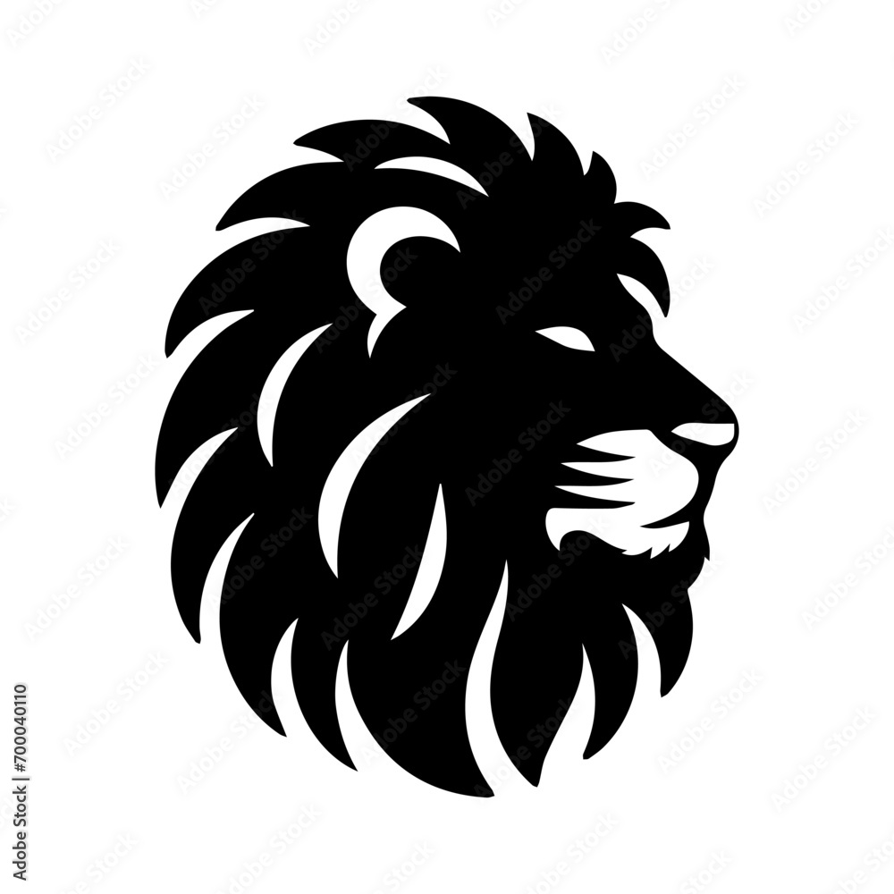 Obraz premium vector illustration of lion face silhouette black color facing right, face looks gloomy white background EPS file
