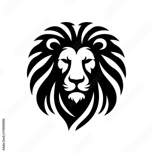 vector illustration of a black color silhouette lion face facing forward, a scary and dashing face, white background EPS file