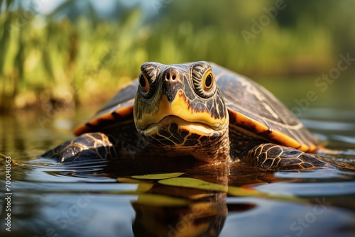 Turtle pokes its head out of the water  © capuchino009
