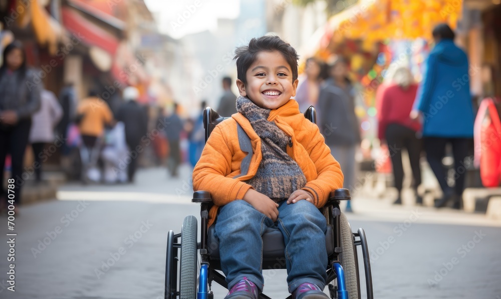 A Determined Young Boy Conquering the Streets in His Wheelchair