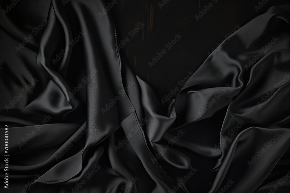 folds fabric creases empty template lay fl view top table product text design space background elegant dark surface satin silk black