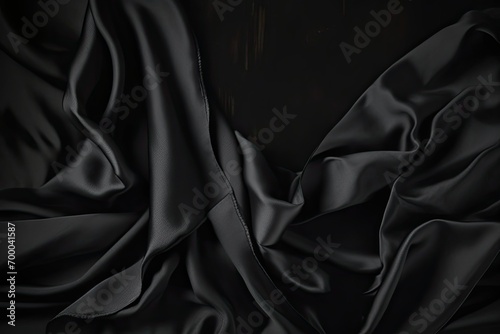 folds fabric creases empty template lay fl view top table product text design space background elegant dark surface satin silk black