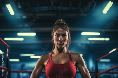 Focused Woman boxer ring sport. Gym training. Generate Ai