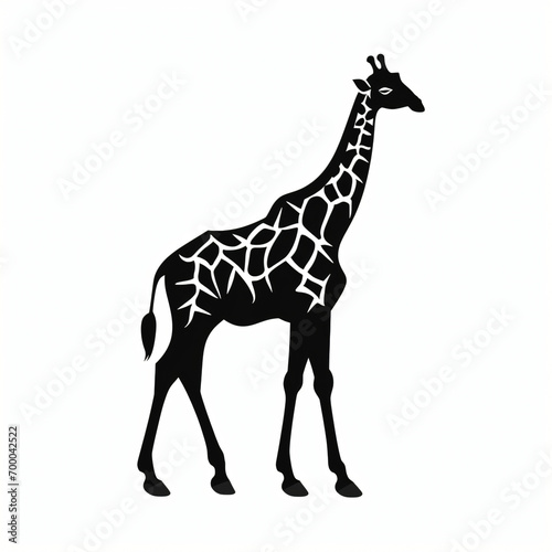 Full body Black Silhouette of a giraffe 2d Flat vect