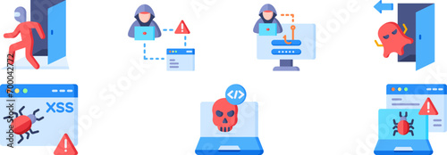 Hacker set with personal data protection, firewall, phishing, email with spams isolated vector illustration © ayb art