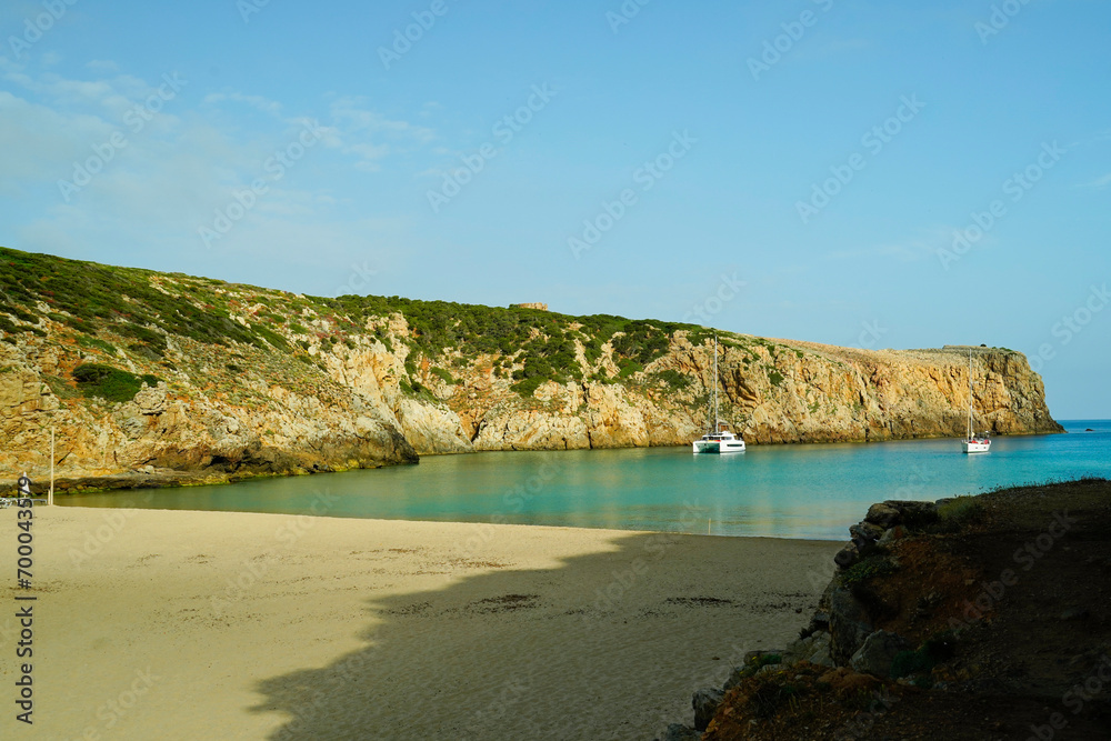 Spiagge di Cala Domestica e Cala Lunga, costa del Sulcis, bianco e nero.Sulcis Iglesiense Sardegna Italy