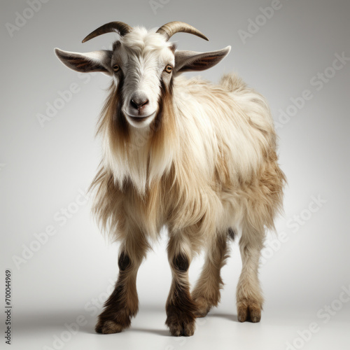 Goat on white background, hyper - realistic photography, highly detailed, high resolution 