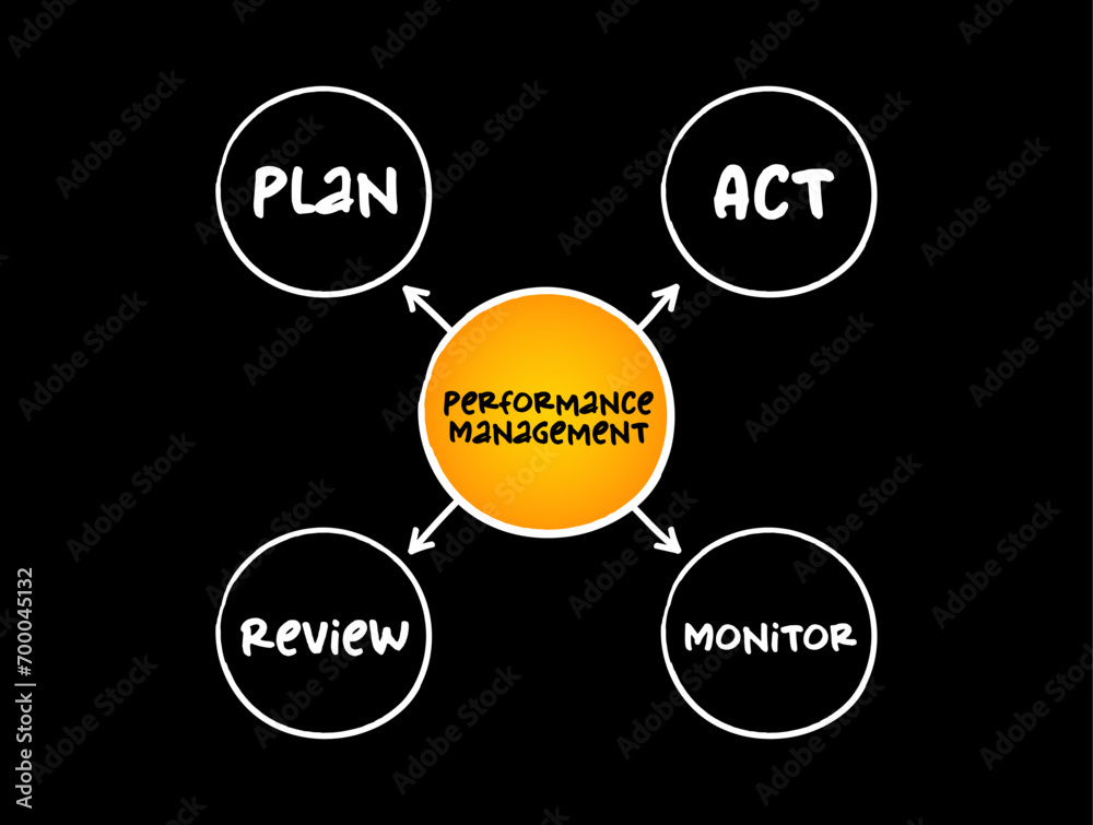 Performance management - process of ensuring that a set of activities and outputs meets an organization's goals in an effective and efficient manner, mind map concept for presentation and reports Performance management - process of ensuring that a set of activities and outputs meets an organization's goals in an effective and efficient manner, mind map concept for presentation and reports