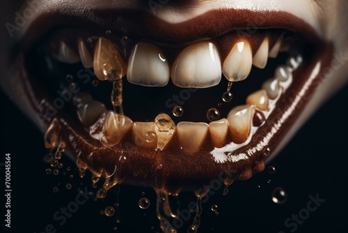 Teeth stain from coffee and drinks, yet healthy. Generative AI