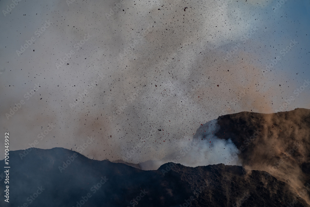 Eruptive vent with lava emis at the top of the Etna volcano