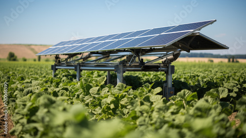 Modern farm with solar panels. Renewable energy in agriculture