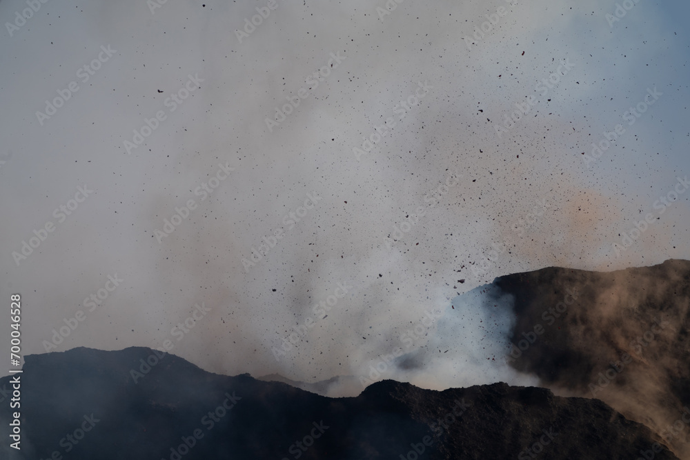 Eruptive vent with lava emis at the top of the Etna volcano