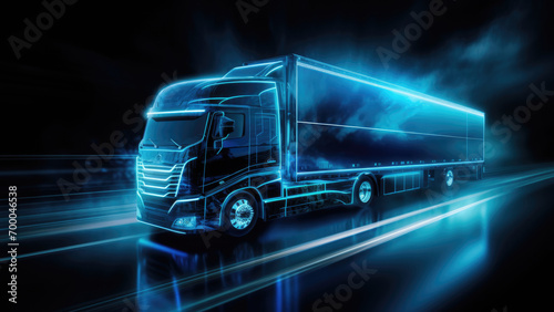 Neon Horizon Haulage: High-Speed Truck of Tomorrow in a Futuristic Cityscape