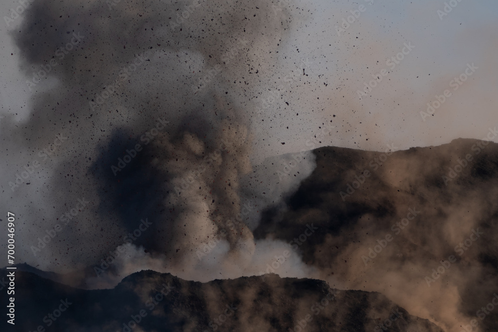 Eruptive vent with lava emis at the top of the Etna volcano