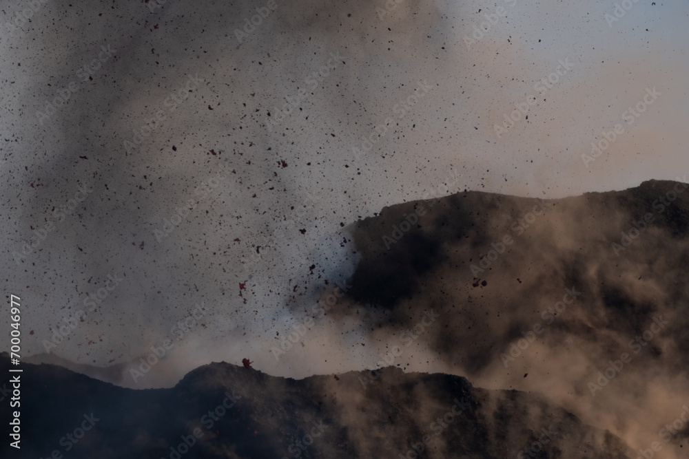 Eruptive vent with lava emis at the top of the Etna volcano