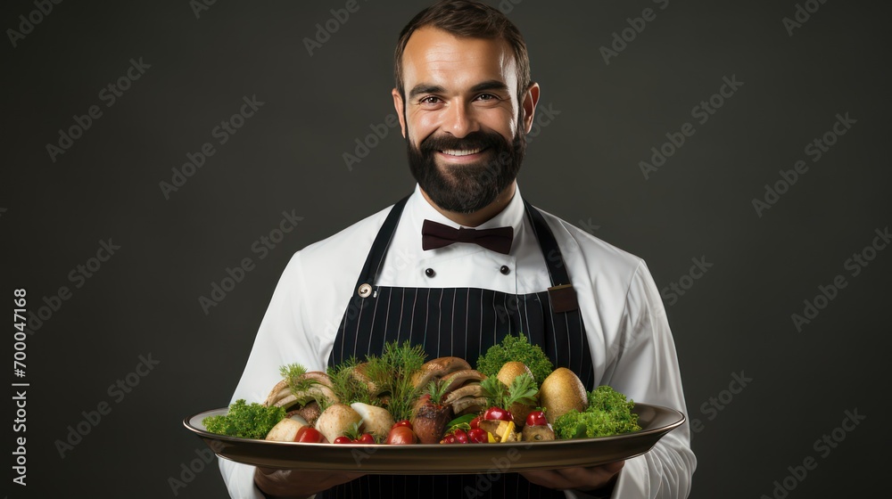 man chef holding a bowl of fresh vegetables man chef holding a bowl of fresh vegetables