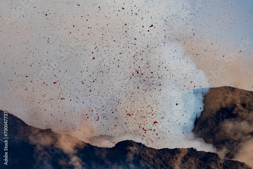 Eruptive vent with lava emis at the top of the Etna volcano