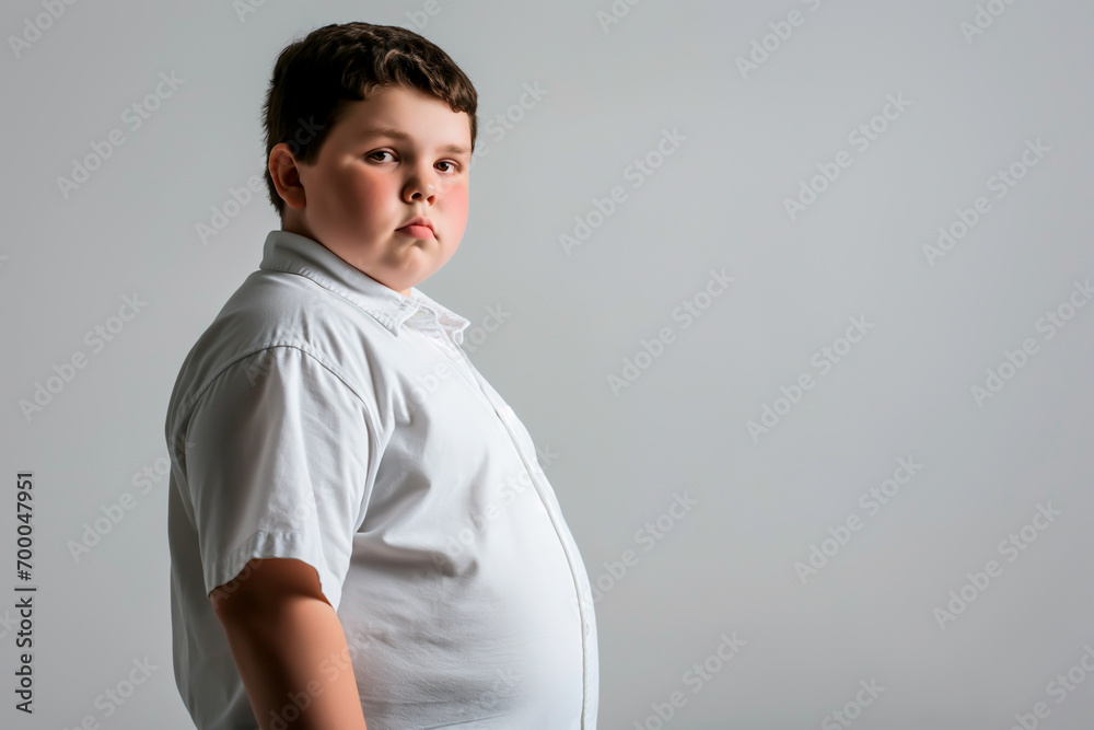 Overweight or obese young boy, isolated on white background. Overweight or obese young boy, isolated on white background.