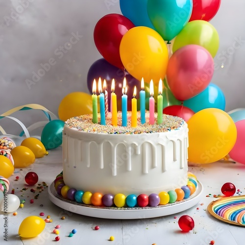 white birthday cake with candles